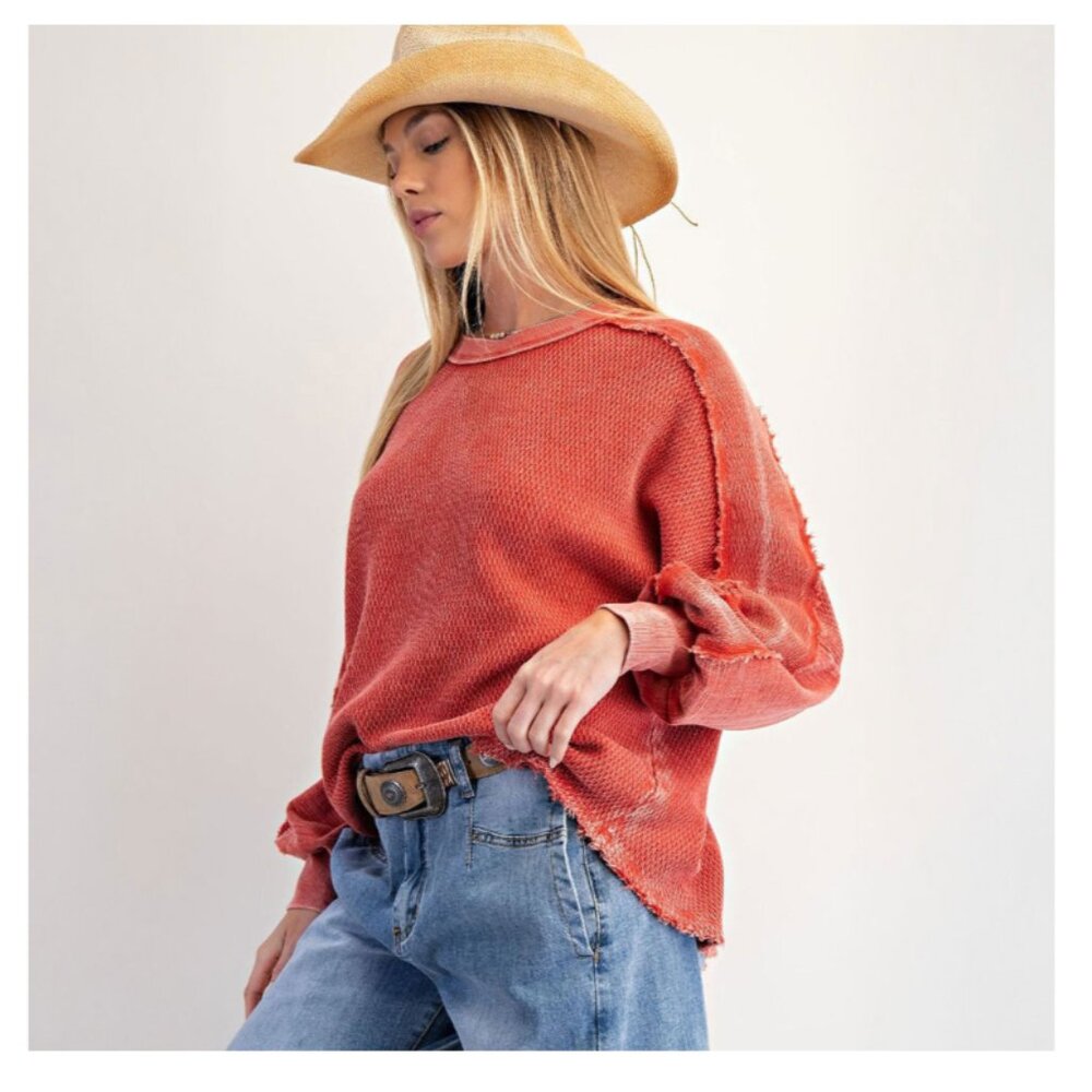 NWT Easel Textured Waffle Knit Thermal Long Sleeve Top Poppyred Size Medium